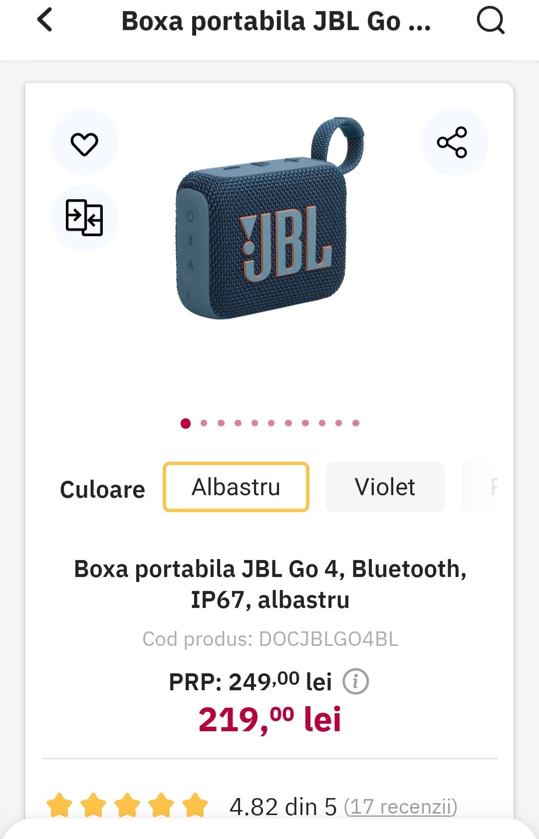 Sigilat,original Mini boxa portabila bluetooth JBL GO4 ip67 albastru