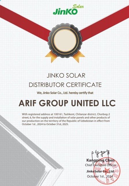 Jinko ORGINAL оптим факат. Бутун СНГ ва Узбекистон буйлаб.Quyosh panel