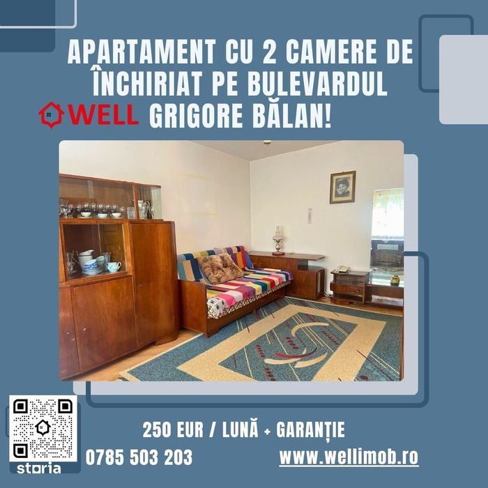 Apartament cu 2 camere de închiriat pe Bulevardul Grigore Bălan!