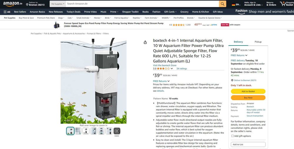 Filtru acvariu Filtrare+Aerare+Valuri, Redus de la 200ron