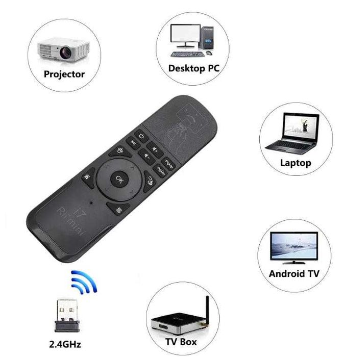 RiiI7 FlyAirMouse SmartTV ВъздушнаМишка Жироскоп TVBox PC MAC PS3 XBOX
