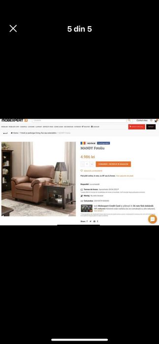 Canapea extensibilă si fotoliu Mandy,  piele, stare excelentă