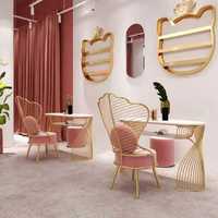 Scaun luxury catifea roz cu auriu scaun masa mani