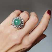 (PROMO) Inel antique, smarald si 1.15ct diamante, certif