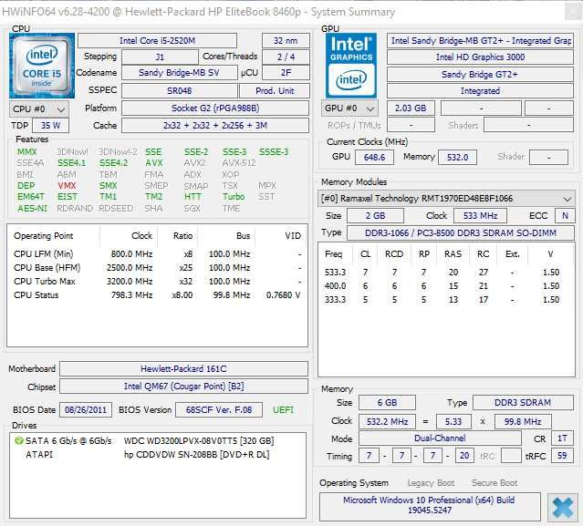 +ГАРАНЦИЯ! Лаптоп Hp 8460p Intel Core i5-2520M / 6GB RAM / 320GB HDD