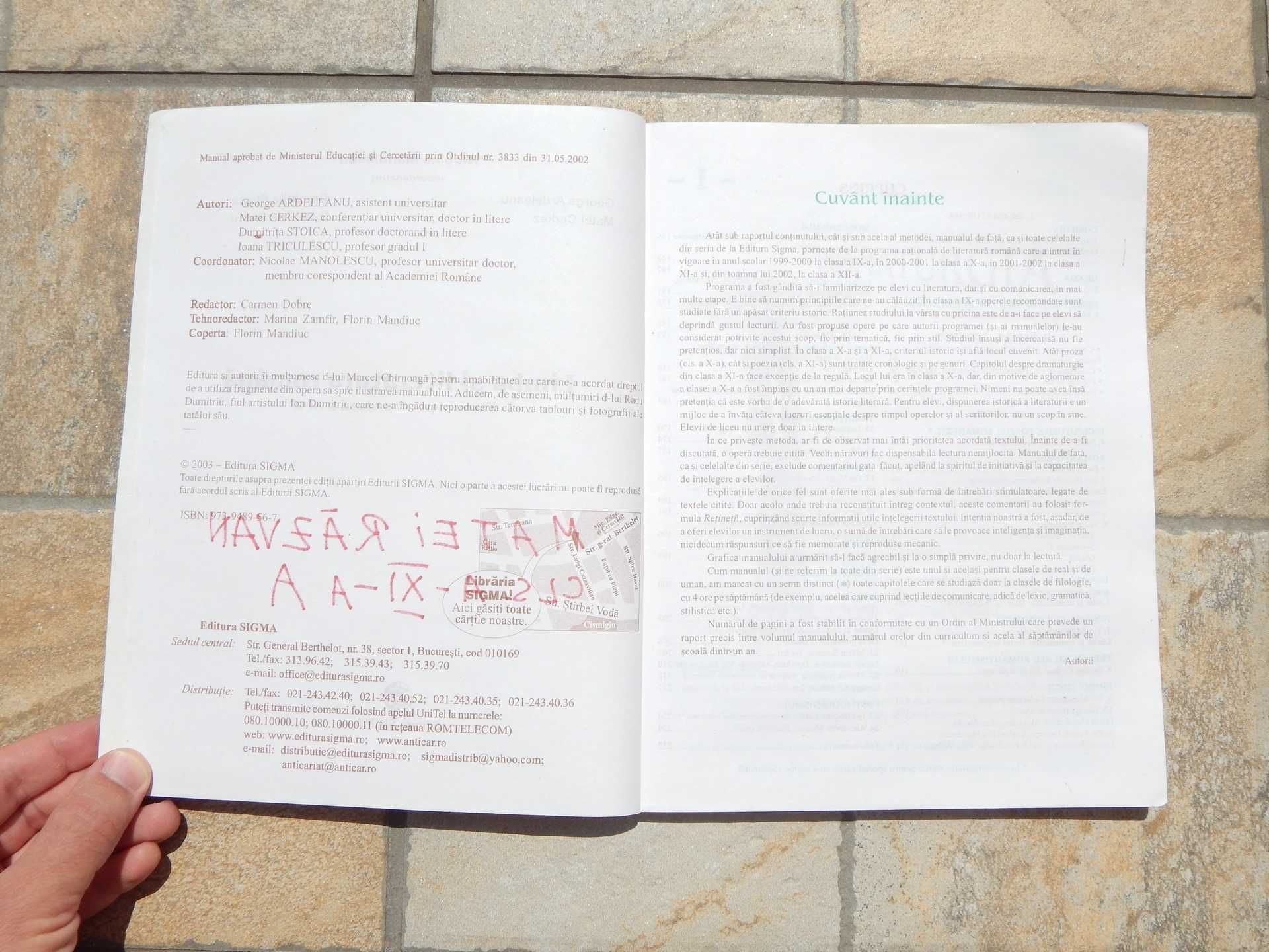 Manual limba romana clasa a XI a N Manolescu ed Sigma 2003