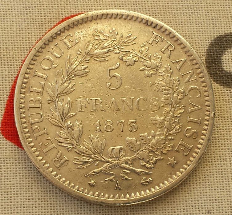 Франция Голяма Сребърна Монета 5 Франка 1873г/Херкулес