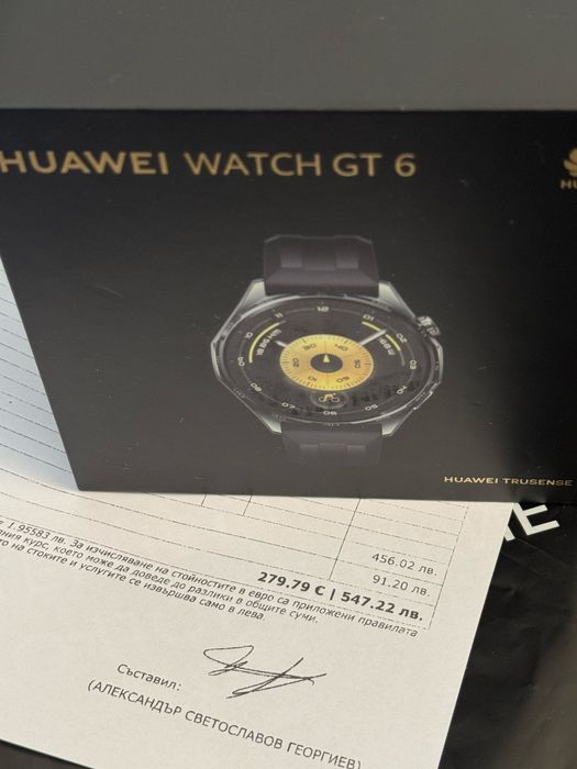 ЧИСТО НОВ 46mm Huawei Watch GT 6 Vivacom Гаранция 2027 г. Black GT6