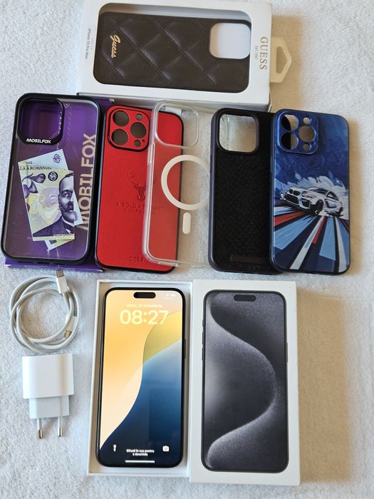 Iphone 15 pro max 256GB, baterie 100%, 33 cicluri de încărcare, CA NOU