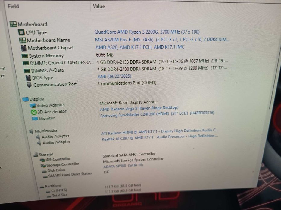 Kit esport gaming, AM4 Ryzen 3 2200g + placa baza Msi A320m Pro, Vega