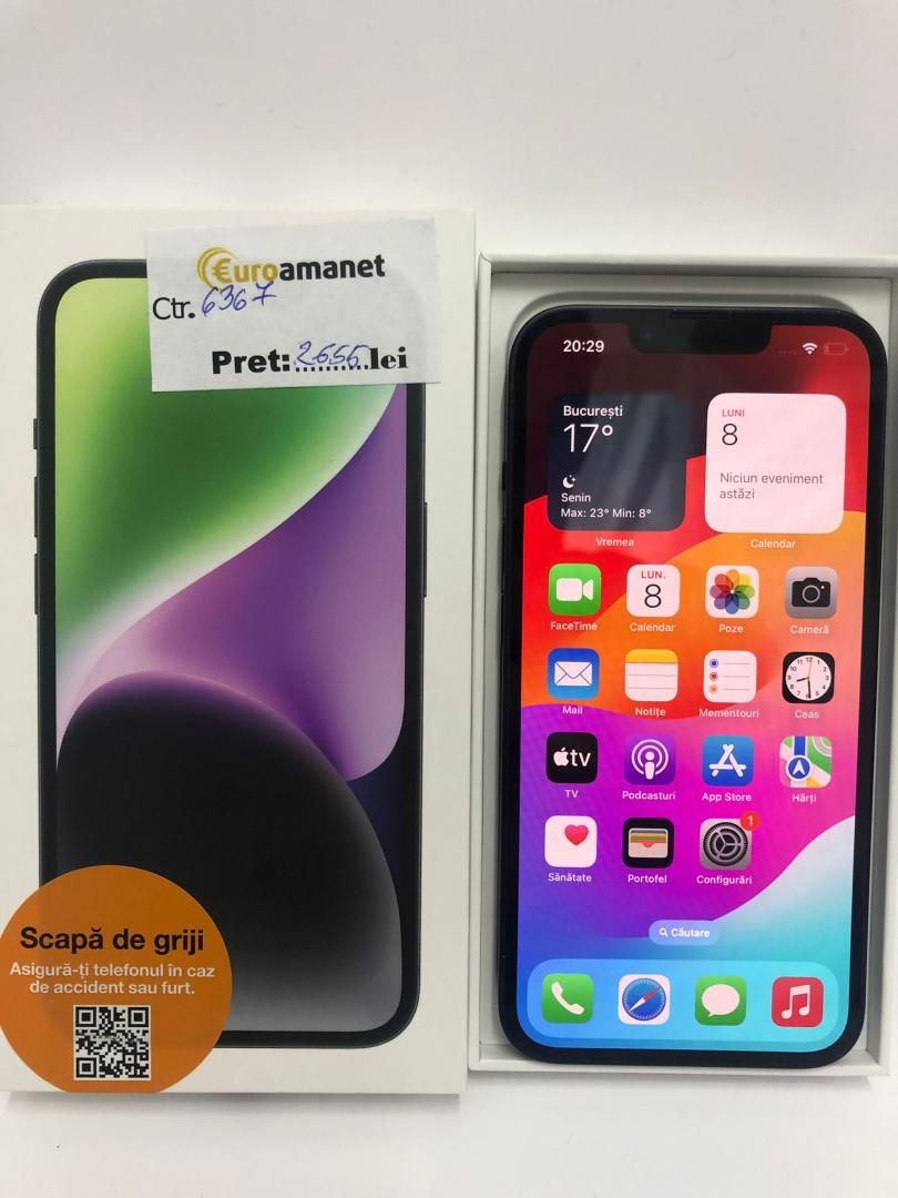 Telefon mobil Apple iPhone 14, 128GB, 5G, Midnight -N-