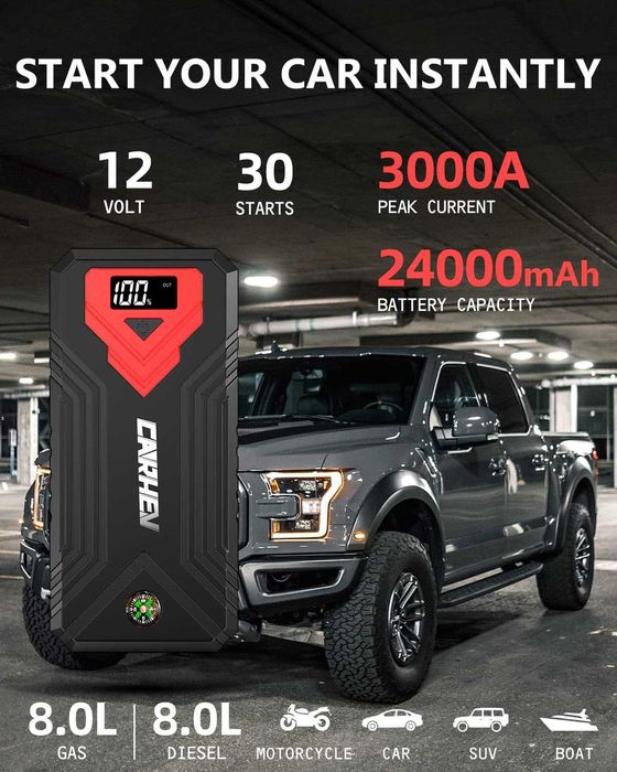 Robot pornire CARHEV, 3000A, 24000mAh, 8L-10L