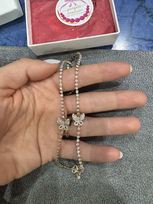 Vand colier tenis cu fluturi placat cu aur