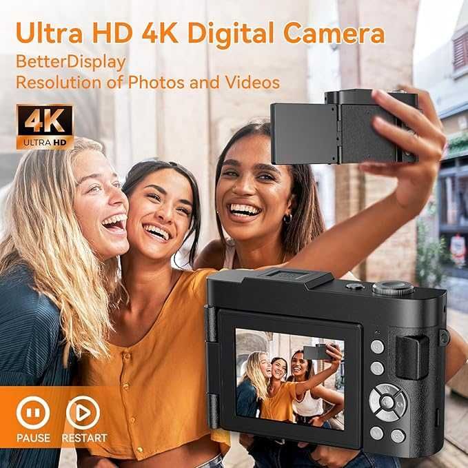 Цифрова камера 4K 48MP MaxMango с автофокус и 2.8'' въртящ се екран