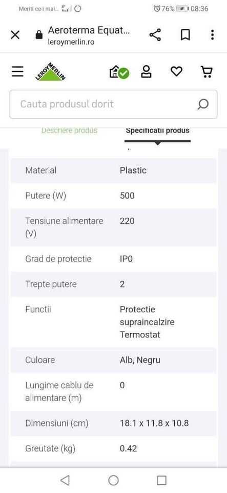 Aeroterma ceramica Equation