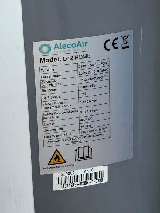 Dezumidificator Alecoair D12 Home – 12L/zi, ideal pentru apartamente