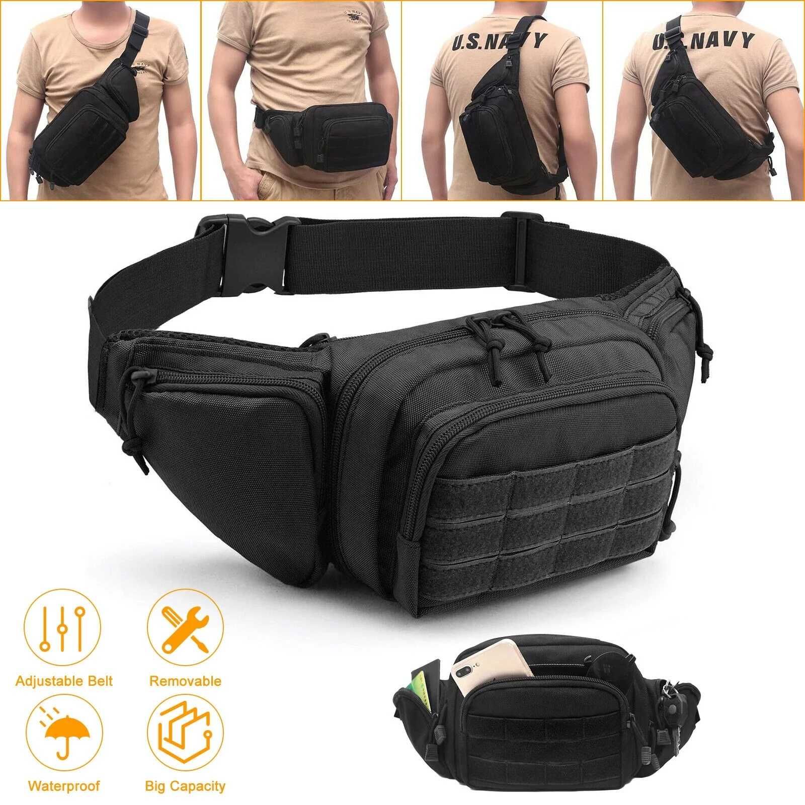Мъжка чанта за кръст тактическа военна с 5 джоба - водоустойчива