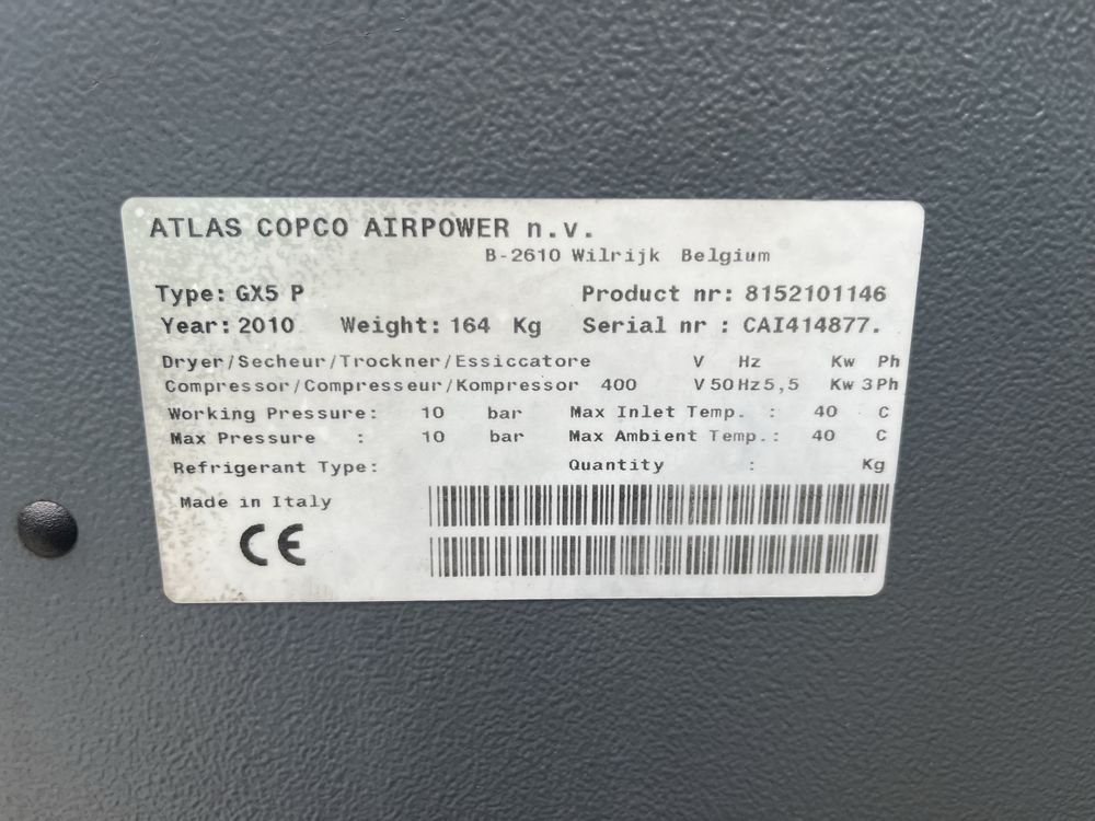 Винтов компресор Atlas Copco 5.5kw с ресивър 200lt
