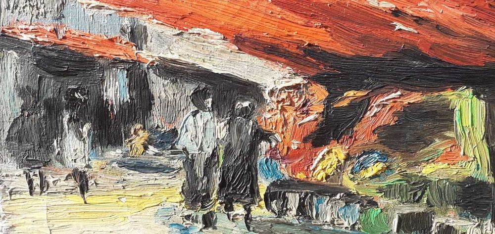 Tablou vechi - piata veche - semnata Iser