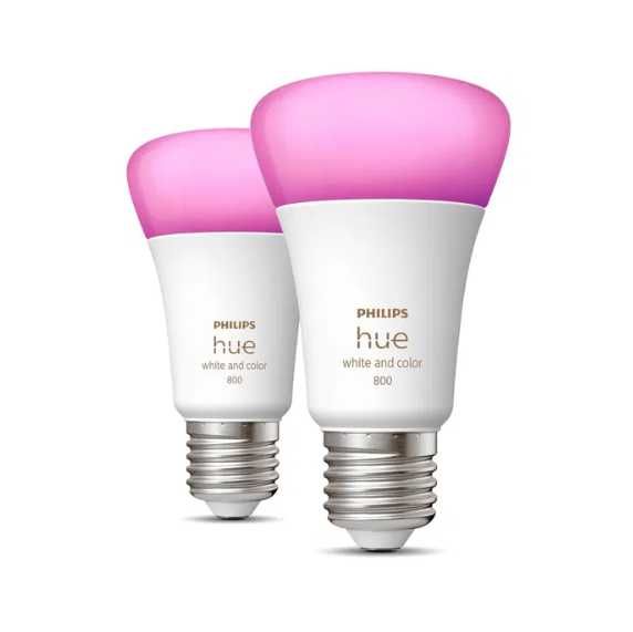 Philips Hue 2 Becuri Led Alb-Color E27, 6.5W Bluetooth Wi-Fi