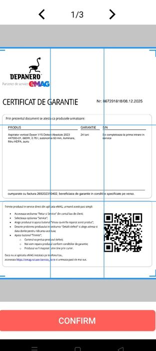 Aspirator vertical Dyson V15 Detect Absolute 2023 447000-01, 660W, 0.7