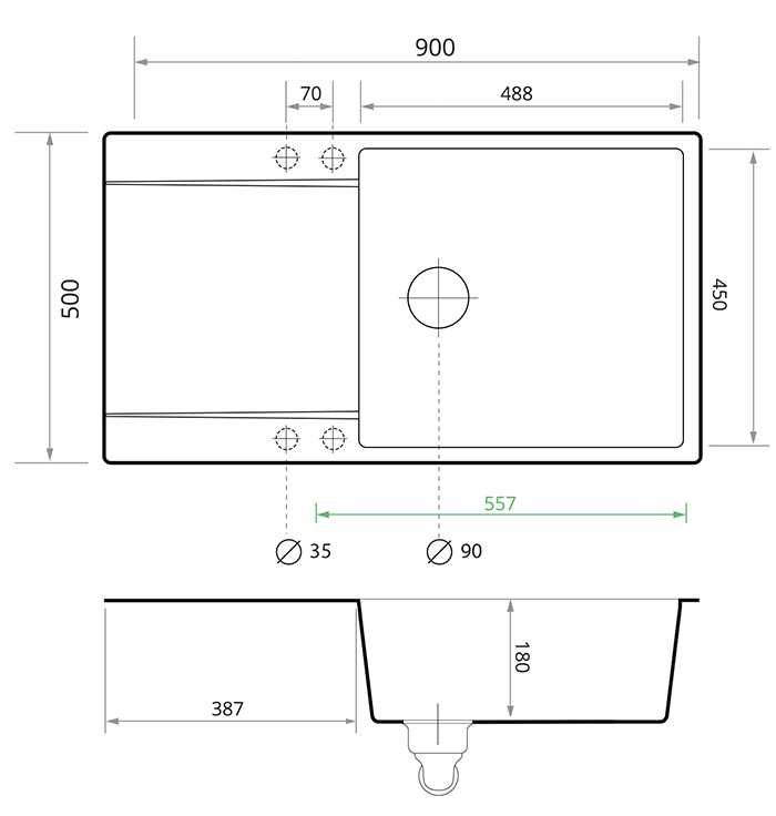 Кухненска Мивка от гранит модел Сан Франциско 900 x 500 mm - бял