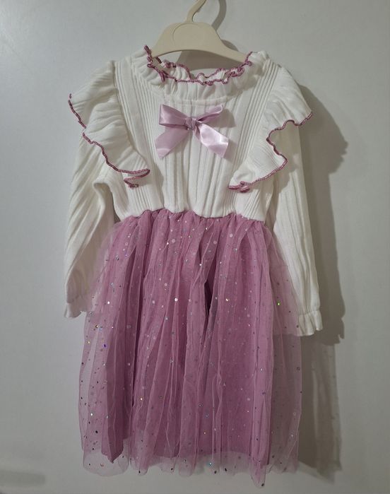 Официална детска рокля – Бяло/розово, 2 размера
