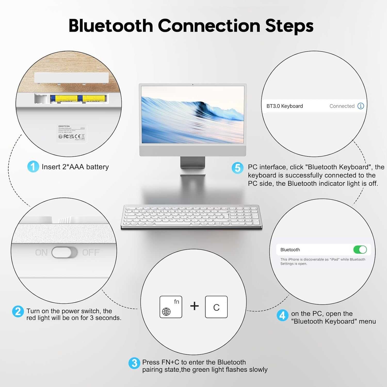 Bluetooth клавиатура OMOTON за Mac, ултратънка преносима безжична