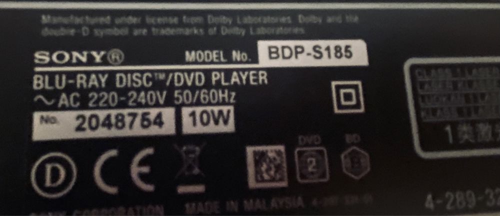 Sony DVD blue ray  HDMI model BFP-S185