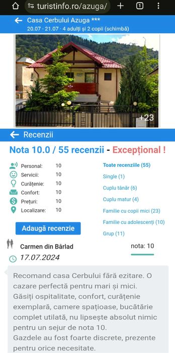 Casa Cerbului Azuga*** apartament vilă de la 160/camera