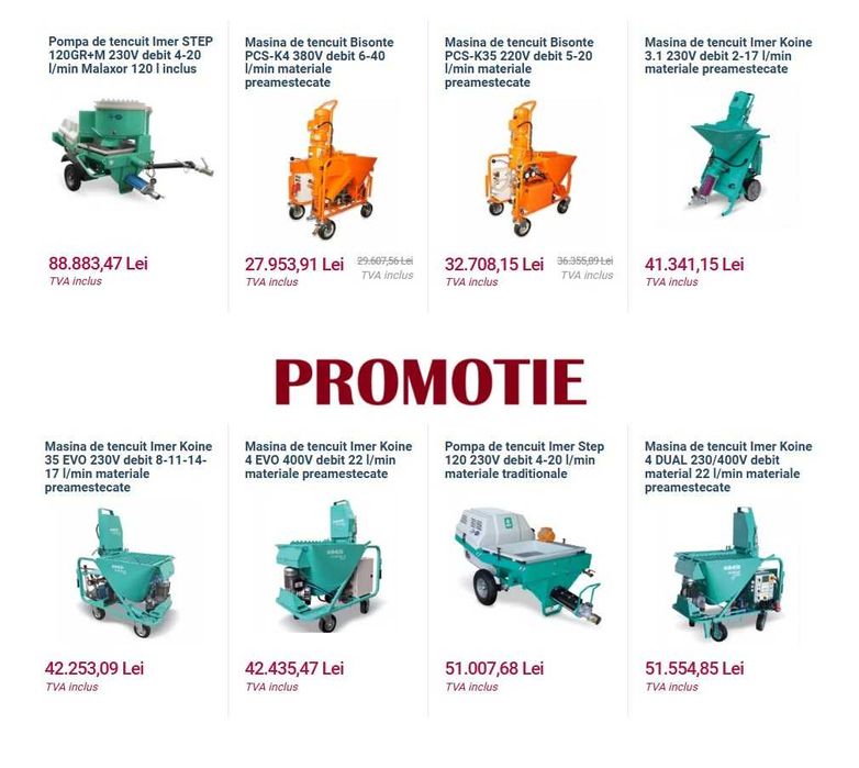 Mașină de tencuit Imer Koine 3 230V debit 8-11-14-17l/min+alte produse