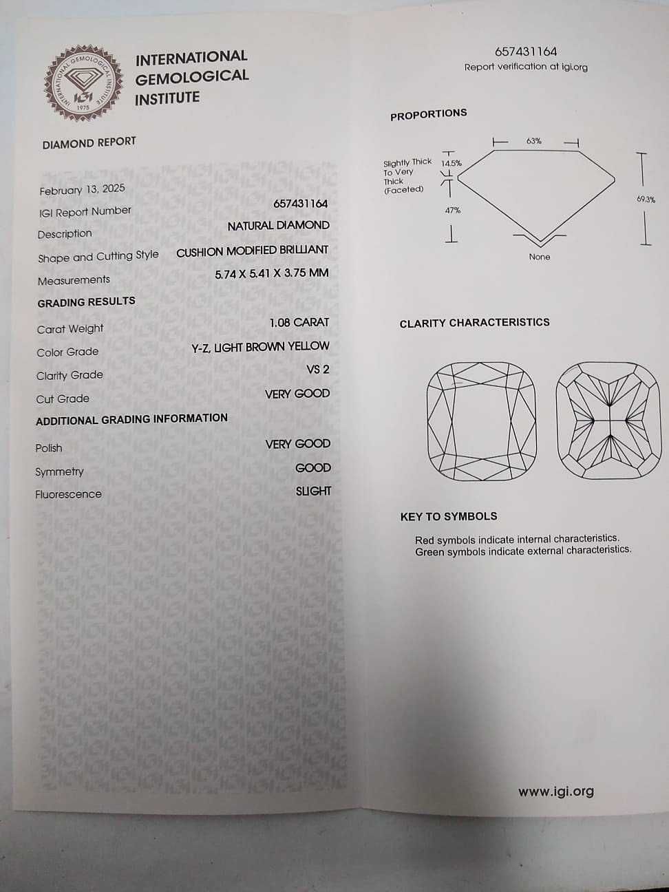 1.08 ct карата VS деамант с IGI сертификат