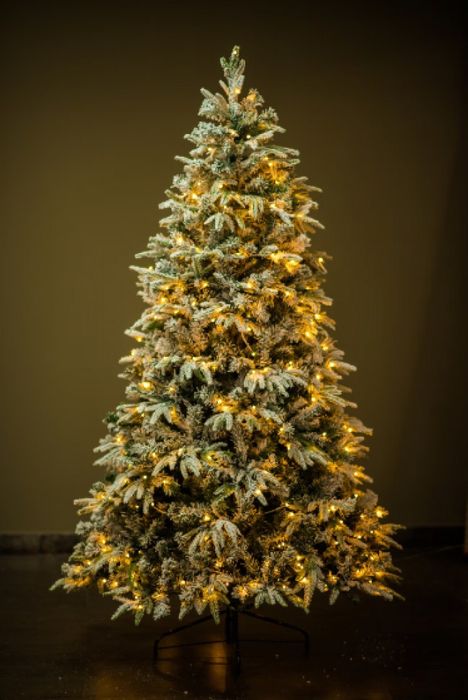 Елхи заснежени и заснежени с лампички