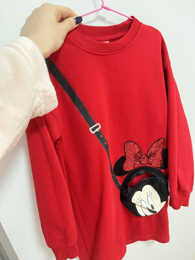 OVS - Рокля тип суитшърт с шарка на Minnie Mouse, Червен