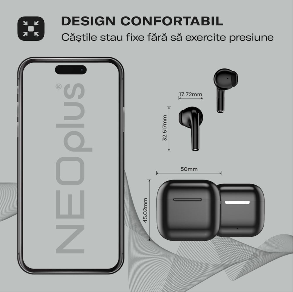 Casti wireless bluetooth, Zoopie® NEOplus, audio, in ear, fara fir