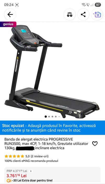 Banda de alergat electrica PROGRESSIVE RUN3500, 4CP, 1-18 km/h, 130kg