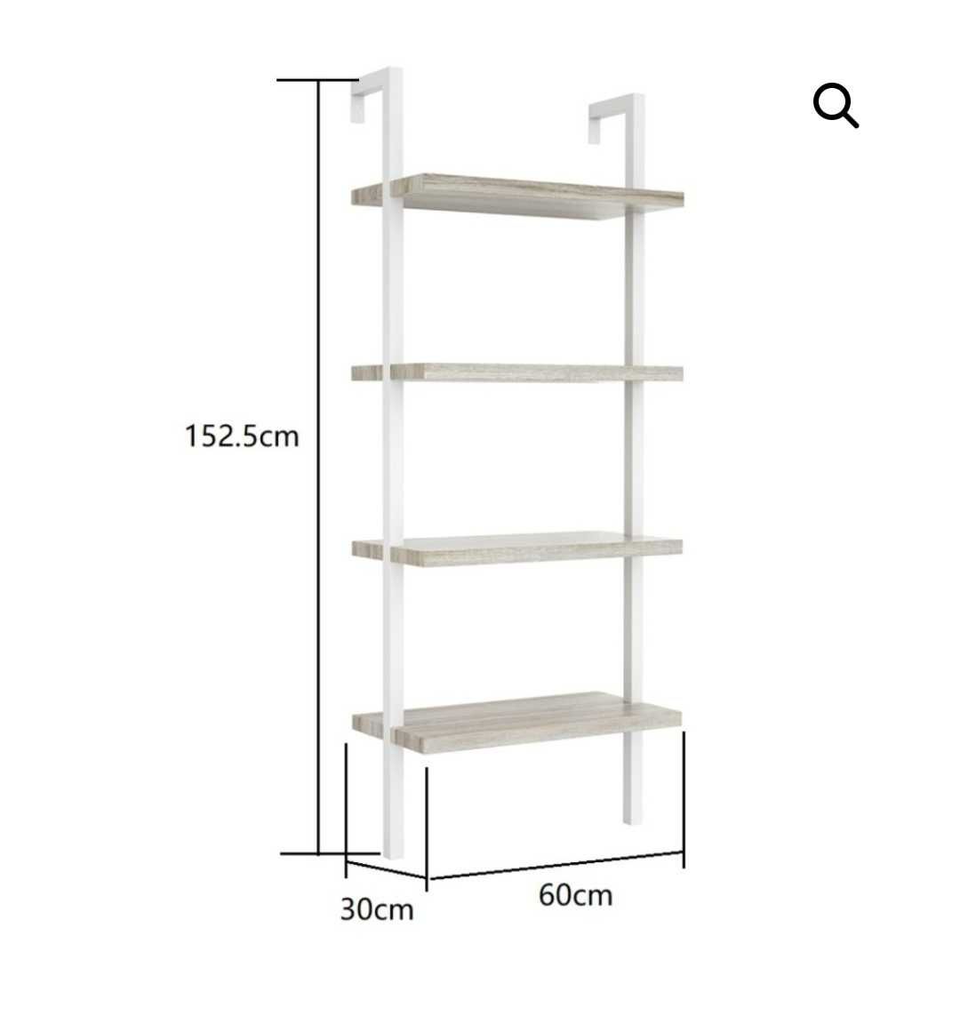 Стенна етажерка-4рафта-метал дърво – 152 см височина – бяла