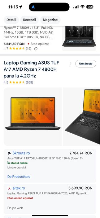 Laptop Gaming ASUS TUF A17 Ryzen 7 4800H, RTX 3050 Ti, 16GB