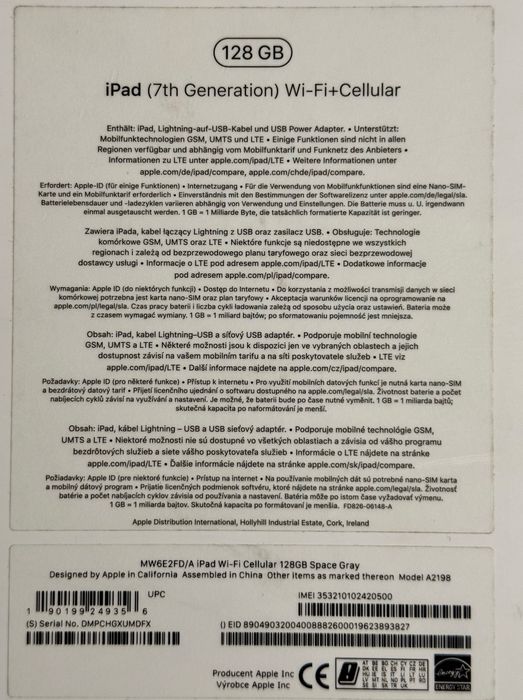 iPad 10.2" Gen 7 Wi-Fi + Cellular 128GB Space Grey impecabil
