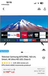 Vand Televizor Samsung, 163 cm, Smart, 4K Ultra HD LED,