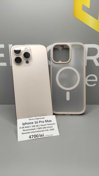 Iphone 16 Pro Max 256GB Desert Titanium/Neverlocked/100% (68 cicluri)
