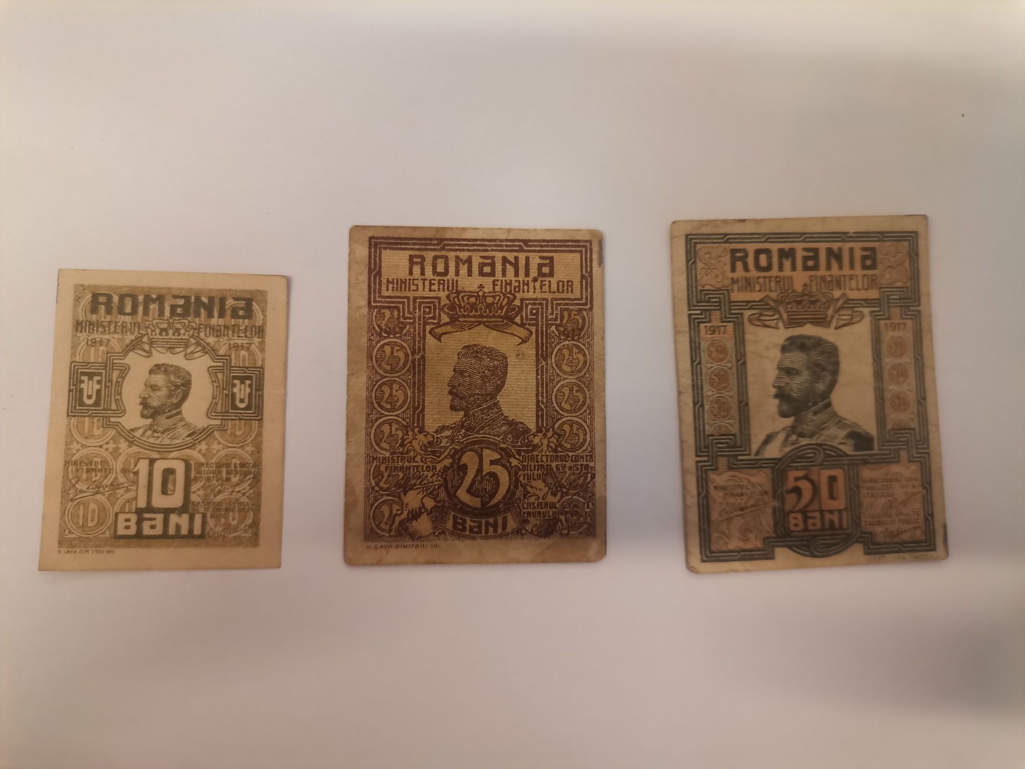 Numismatica ROMANIA 10 BANI 1917, 25 BANI 1917, 50 BANI 1917 Ferdina