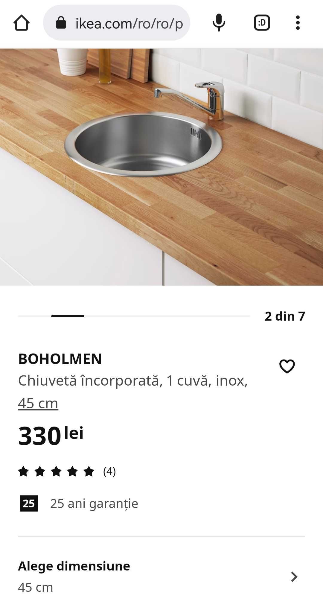 Chiuveta Ikea NOUA garantie 25ani, bon de casa inox incastrabila blat