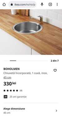 Chiuveta Ikea NOUA garantie 25ani, bon de casa inox incastrabila blat