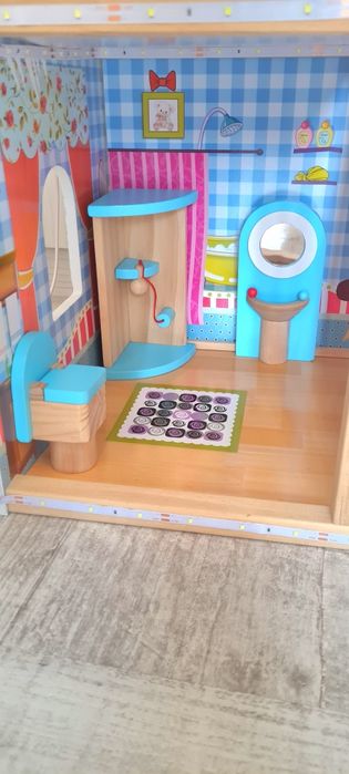 Casă de papuși din lemn cu led 90×60×30 cm