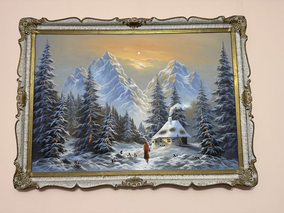 Tablou peisaj de Iarna 80*108 stare buna