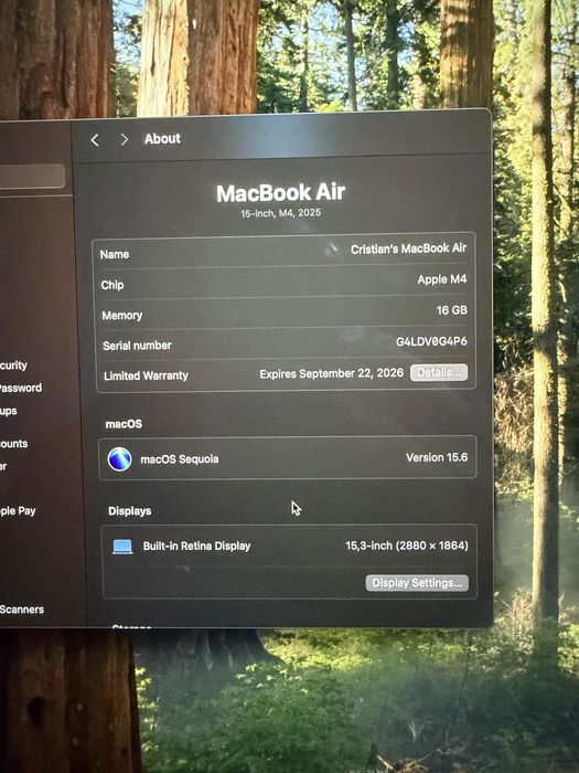 Macbook Air M4, 512SSD, 16GB RAM, 15 inch