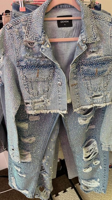 Compleu jeans/blug damă (geacă + pantalon) S L