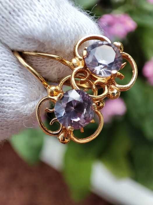 Cercei Aur 14K Cu Alexandrite Alexandrit Mov Verde Unicat