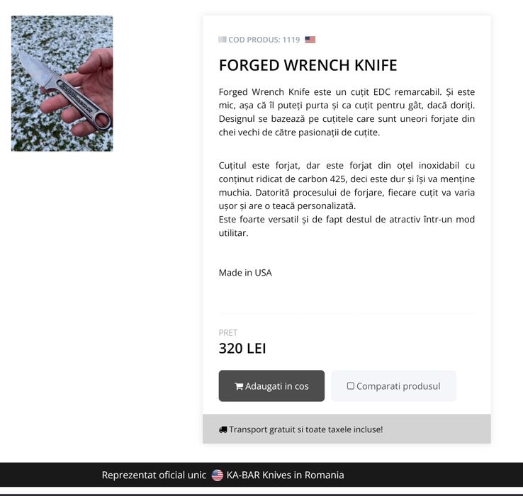 KA-BAR forged wrench knife (cutit forjat cu maner de cheie)